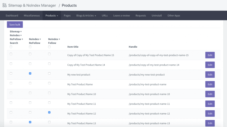 sitemap noindex manager